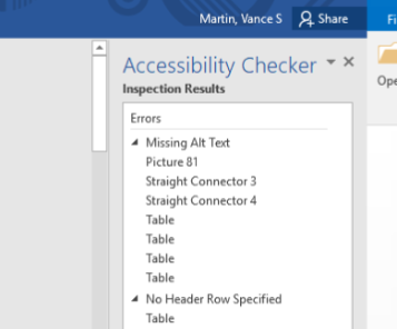 Accessibility checker on Microsoft Word